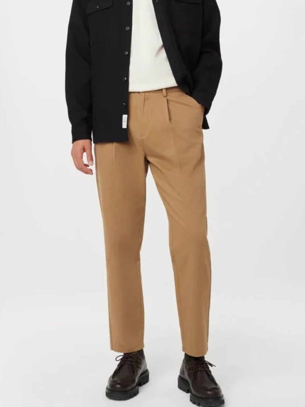 Frank & Oak Pleated Chino Pants Tan Cotton Cropped Tapered Jamie Size 30